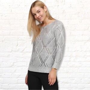 New York & Company Soho Jeans Sequins Sweater Size XL Gray Silver Argyle Pattern